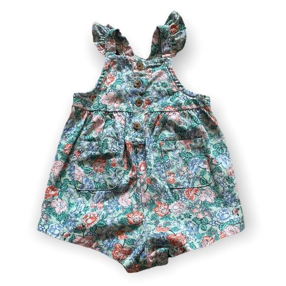 NWT Old Navy Baby All Over Floral Print Ruffle Tank Overalls 0-3 Mon - Picture 1 of 7